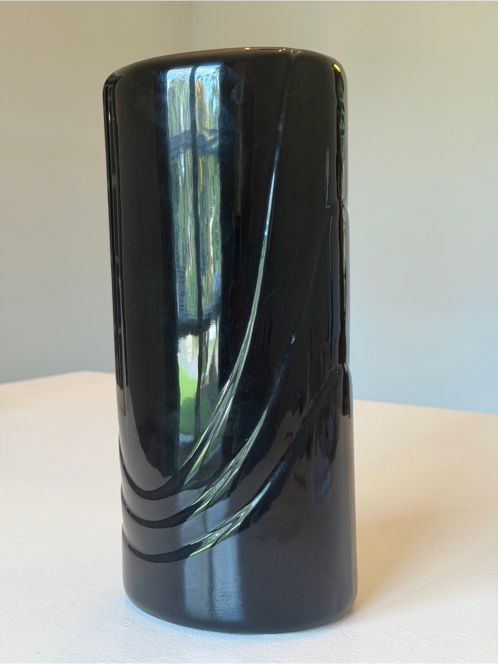 Vintage 1980s Haeger Pottery Glossy Black Waterfall Wave Vase 12” Model 4344 ONS